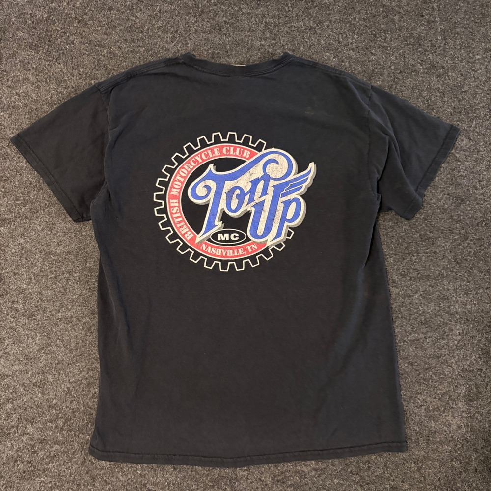 Gildan Ton Up British Motorcycle Club Nashville TN Pocket T-Shirt Mens L Black
